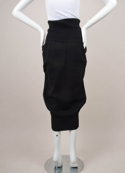 Black Stretch Knit Wool Blend Skirt