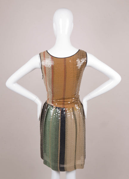 Black, Brown, and Green Sequin Embellished Sleeveless Dress