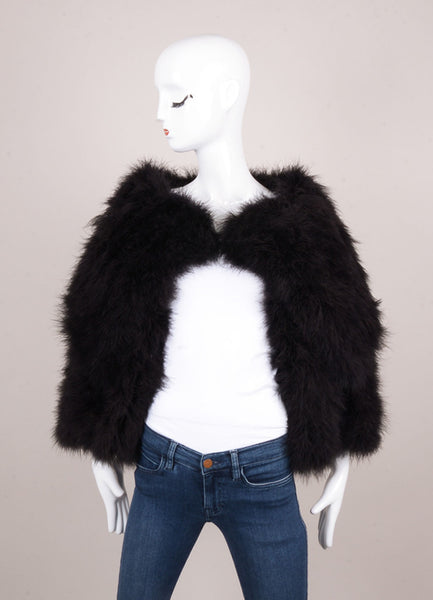 Black Oversized Collar Cropped Feather Jacket