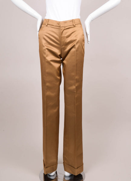 New With Tags Gold Silk and Cotton Woven Dress Pants