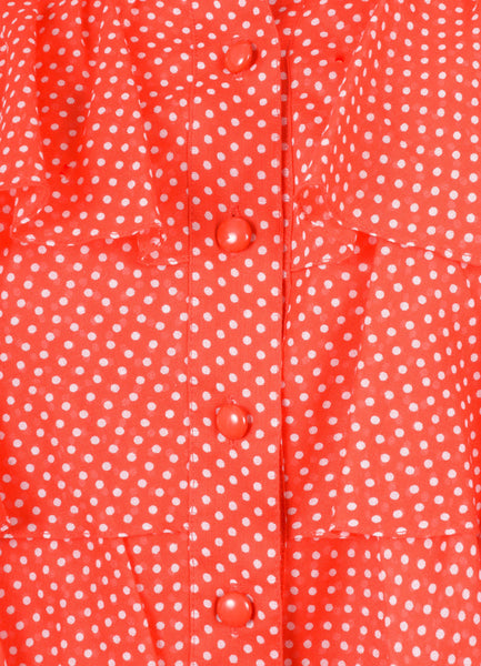 Red and White Polka Dot Print Ruffle Blouse