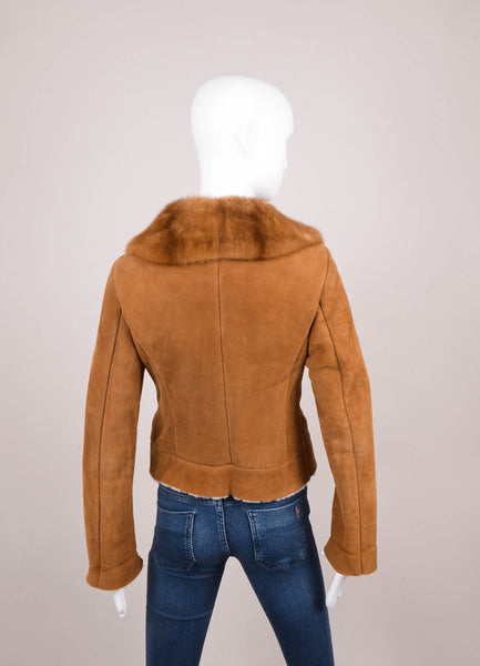 Brown Shearling Jacket With Mink Fur Collar