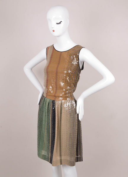 Black, Brown, and Green Sequin Embellished Sleeveless Dress