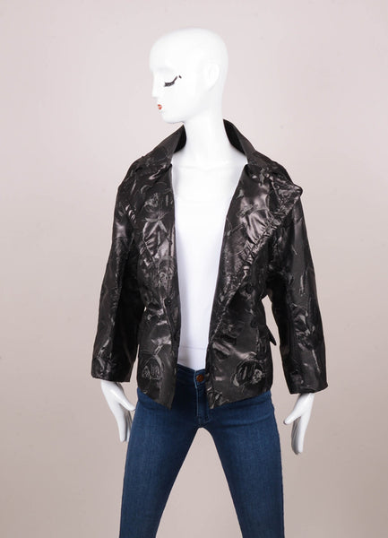 Black Metallic and Grey Floral Jacquard Lightweight Jacket