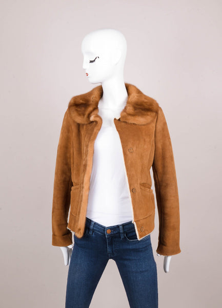 Brown Shearling Jacket With Mink Fur Collar