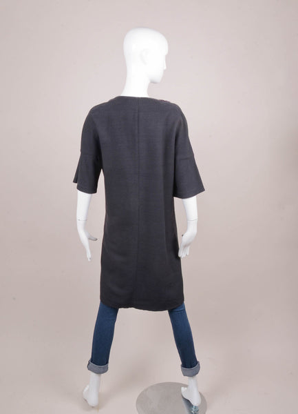 Faded Black Beaded and Crochet Trim Oversized Boxy Silk Coat
