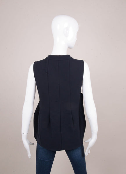 Navy Blue Vest With Leather Trim