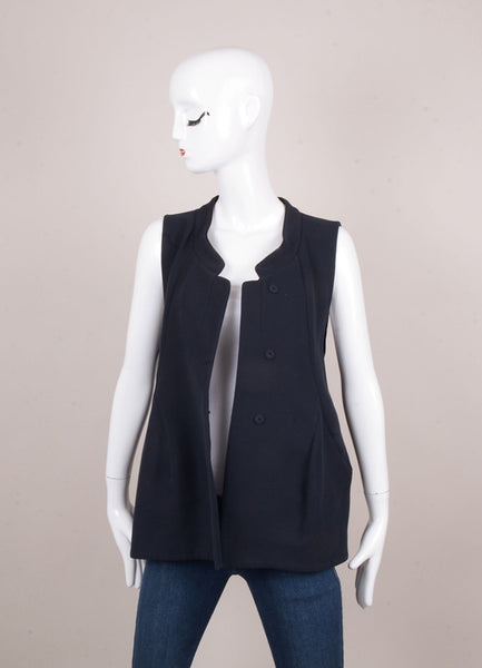 Navy Blue Vest With Leather Trim