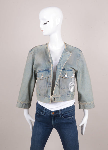 New With Tags Washed Denim Jacket With Metallic Accents