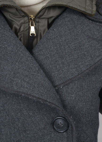 Hooded Double Breasted Coat with Fur Trim
