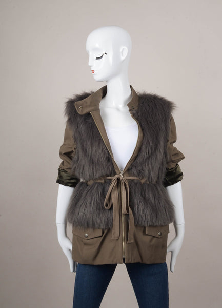 Shaggy Faux Fur Paneled Belted Utility Jacket