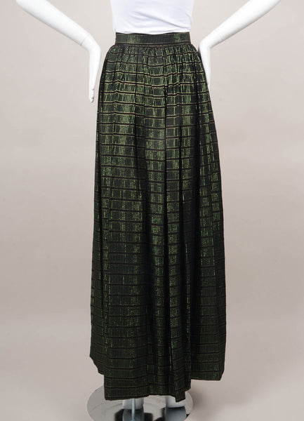 Black, Gold, and Green Silk Metallic Maxi Skirt