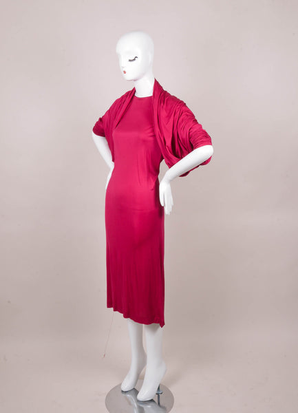 Hot Pink Silk Long Sleeve Draped Circle Dress