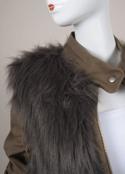 Shaggy Faux Fur Paneled Belted Utility Jacket