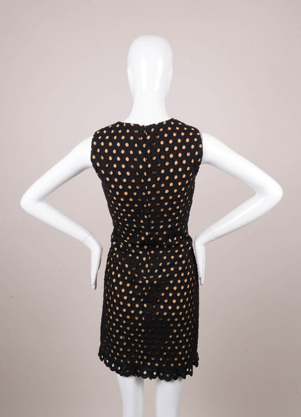 Black and Nude Large Eyelet Linen Sleeveless Sheath Dress