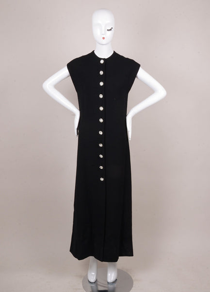 Black Long Sleeveless Rhinestone Button Dress