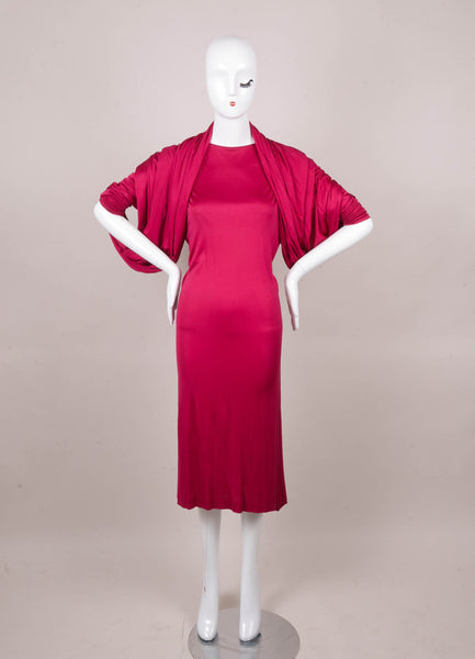 Hot Pink Silk Long Sleeve Draped Circle Dress