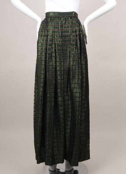 Black, Gold, and Green Silk Metallic Maxi Skirt