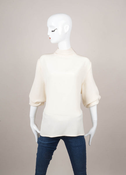 Cream Long Sleeve Neck Tie Button Up Blouse