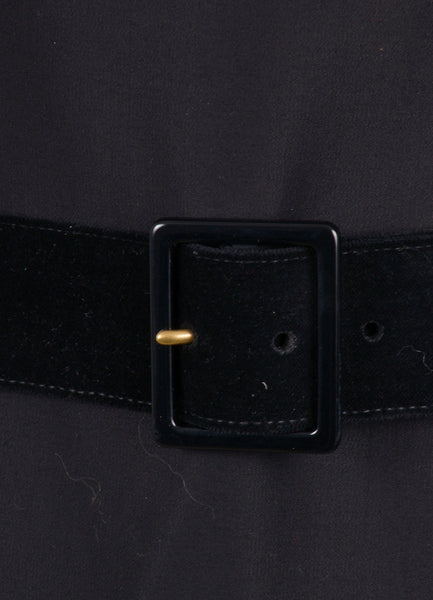 Black Wool Peplum Waist "Y" Panel Belted Jacket