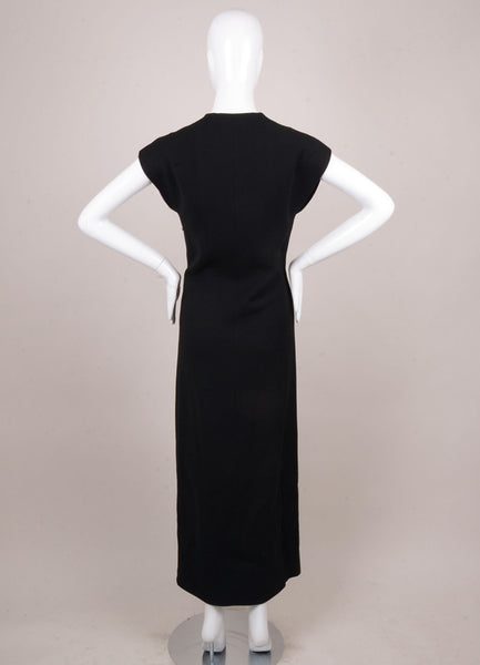 Black Long Sleeveless Rhinestone Button Dress