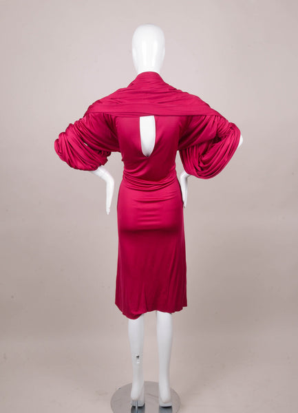 Hot Pink Silk Long Sleeve Draped Circle Dress