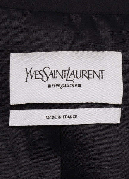 Black Wool Peplum Waist "Y" Panel Belted Jacket