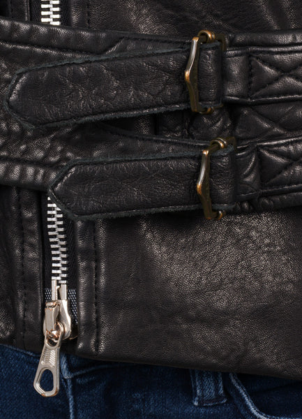 Black Suede Paneled Leather Moto Zip and Belted Jacket