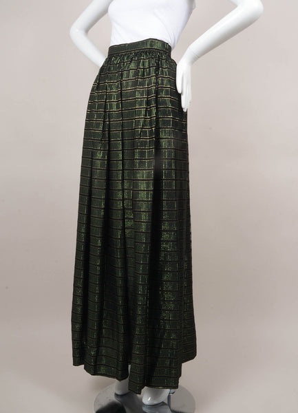 Black, Gold, and Green Silk Metallic Maxi Skirt