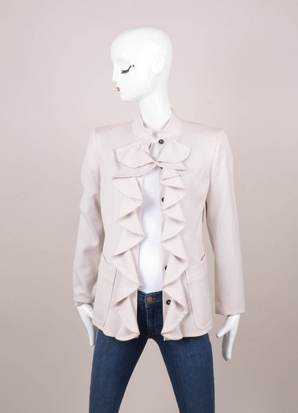 Beige Ruffle Wool Jacket and Skirt Set