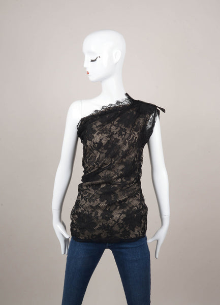 New With Tags Black and Grey Lace and Bow One Shoulder Top