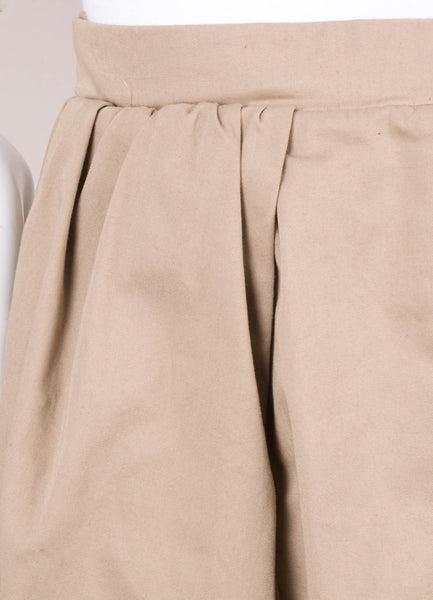 Tan Khaki Stretch Cotton Pleated Waist A Line Skirt