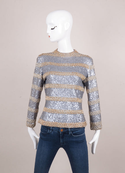 Grey and Silver Sequin and Bead Embellished Top