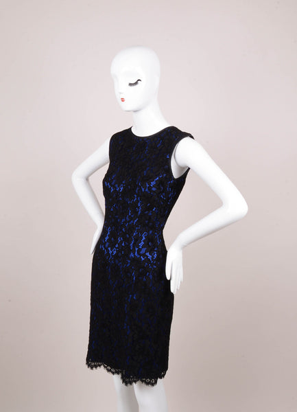 Blue and Black Sleeveless Lace Sheath Dress