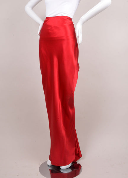 Red Silk Ruched Long Mermaid Skirt