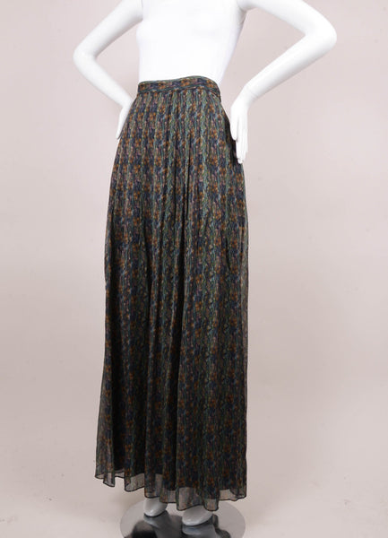 New With Tags Multicolor Printed Silk Maxi Skirt