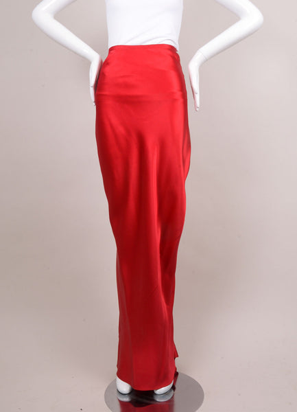 Red Silk Ruched Long Mermaid Skirt