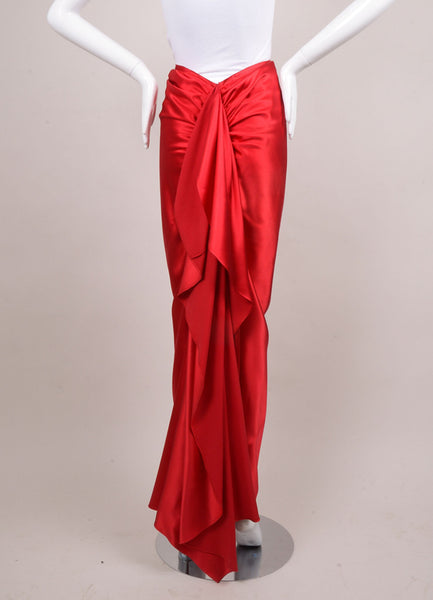 Red Silk Ruched Long Mermaid Skirt