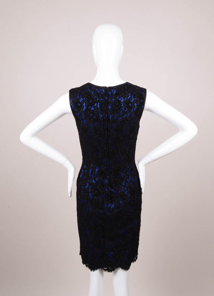 Blue and Black Sleeveless Lace Sheath Dress