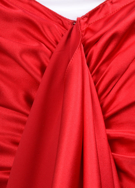 Red Silk Ruched Long Mermaid Skirt