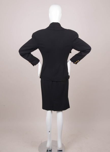 Navy Blue Skirt Suit With Gold Buttons