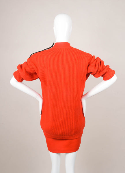 Red, Black, and Cream Ribbed Knit "CC" Crown Patch Sweater and Skirt Set