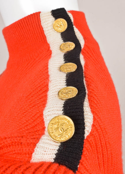 Red, Black, and Cream Ribbed Knit "CC" Crown Patch Sweater and Skirt Set