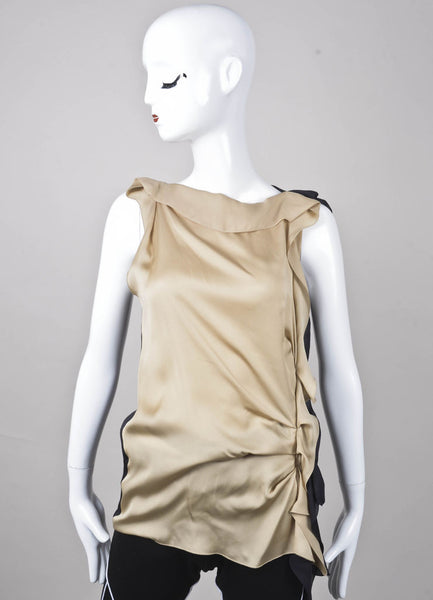 New With Tags Paneled Asymmetric Ruffle Sleeveless Silk Top