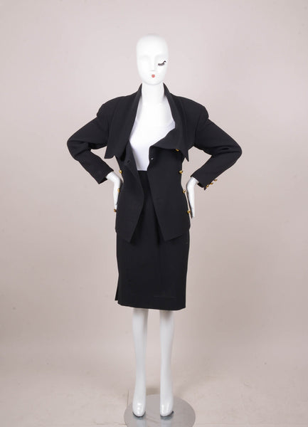 Navy Blue Skirt Suit With Gold Buttons