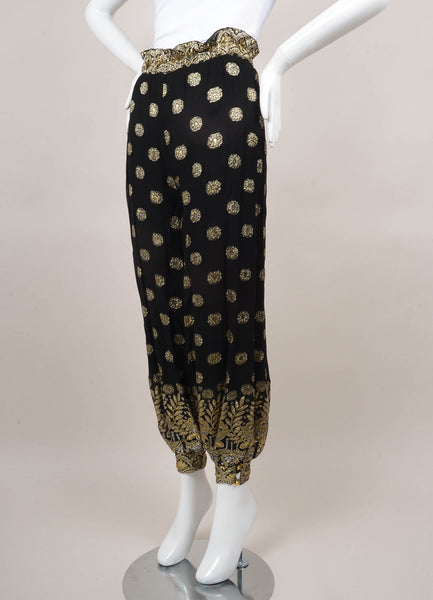 Black and Gold Metallic Embroidered Tapered Harem Pants