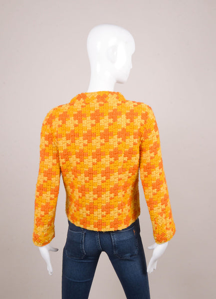 Orange and Yellow Chunky Knit Wool Open Front Sweater