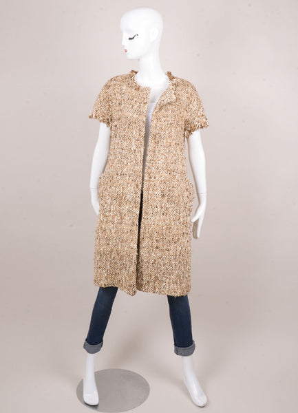 Cream and Brown Woven Silk Short Sleeve Coat