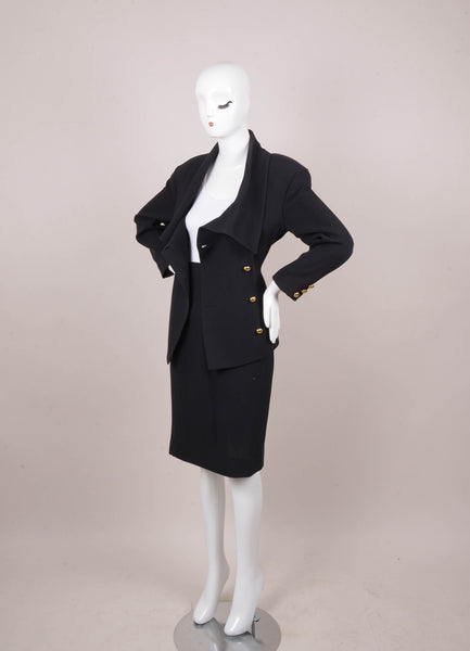 Navy Blue Skirt Suit With Gold Buttons