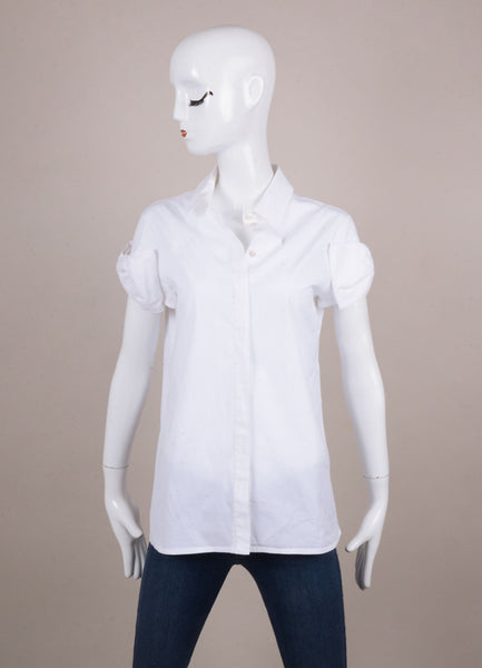 White Bow Sleeve Button Down Blouse